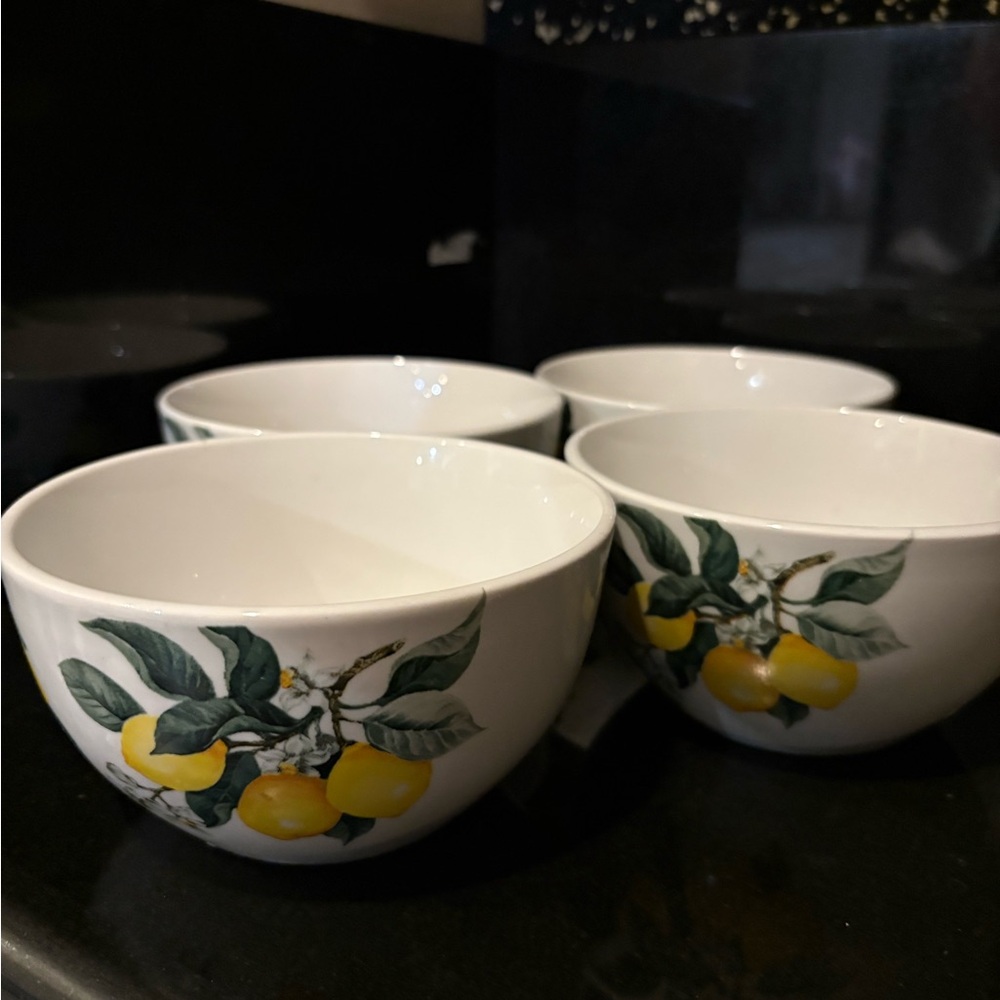 Royal Norfolk White and Yellow Lemon Ceramic Bowls - Set of 4 - Picture 5 of 7